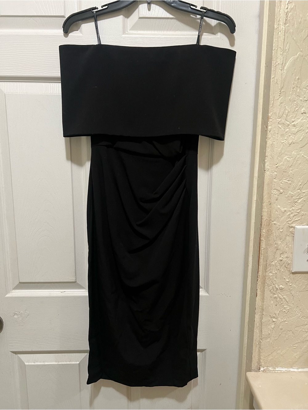 Vince Camuto Black Strapless Fold-Over Midi Dress